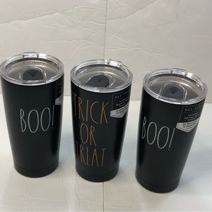 Rae Dunn Tumblers Trick or Treat and Boo! Set of 3 17 ounces Black New
